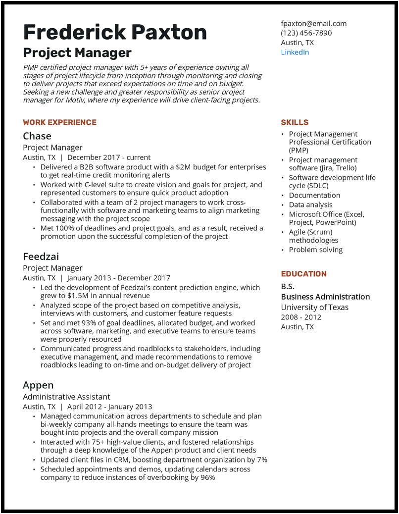 Stong Resume Summary For Project Cordinator