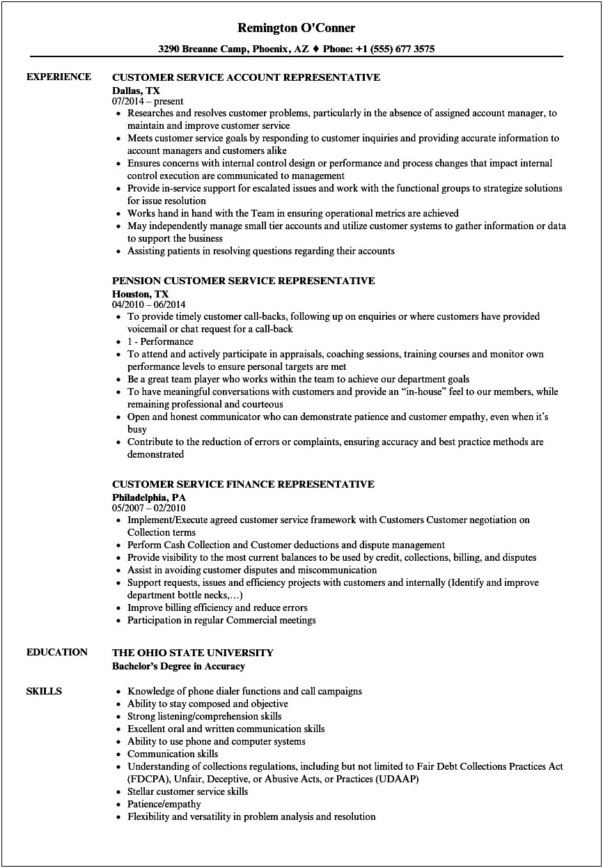 Strong Objective For Customer Service Resume