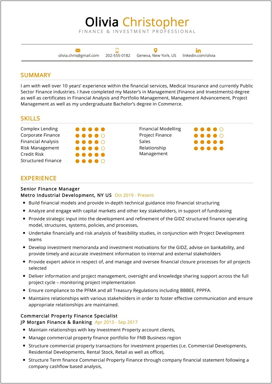 Structured Finance Investment Banking Resume Example