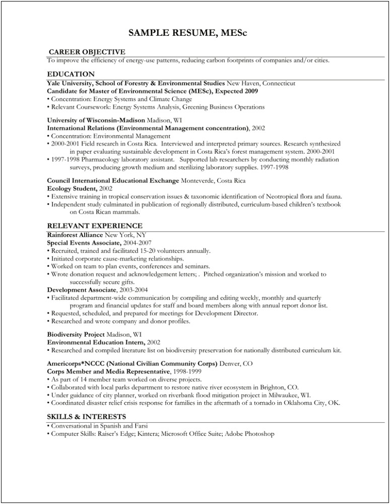 Student Resume Objective Examples For Immersion