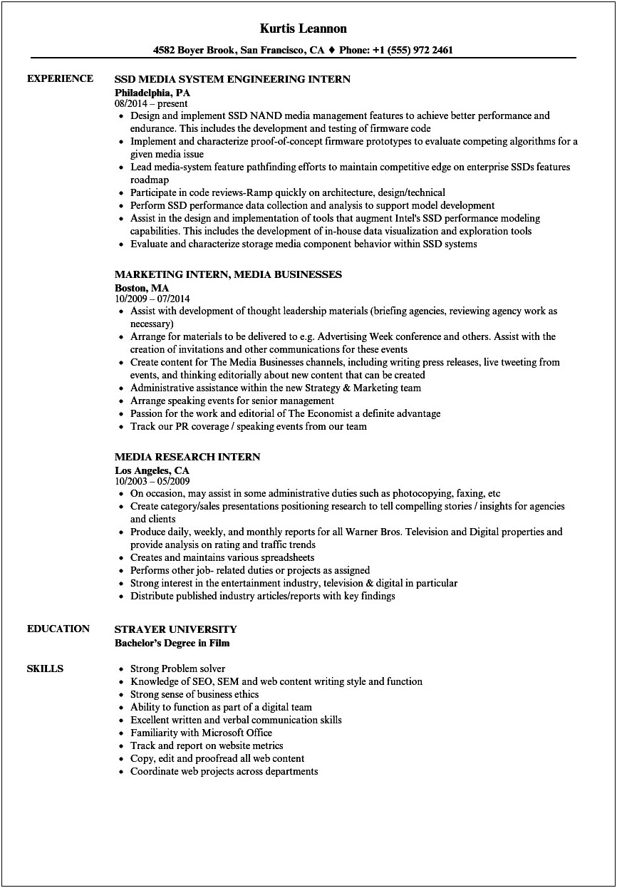 Studio Intern Job Description For Resume