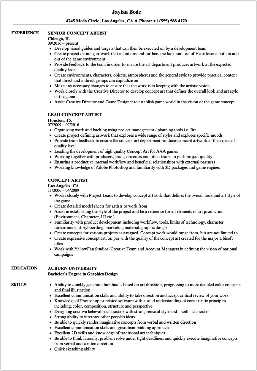 Suggested Skills For Artist's Resume