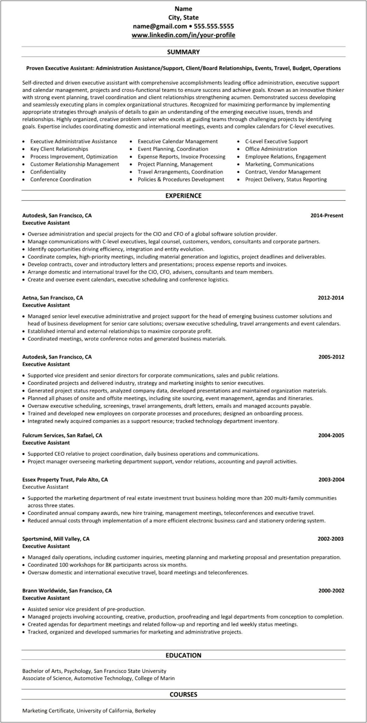 Summary Example For Admin Asst For Resume