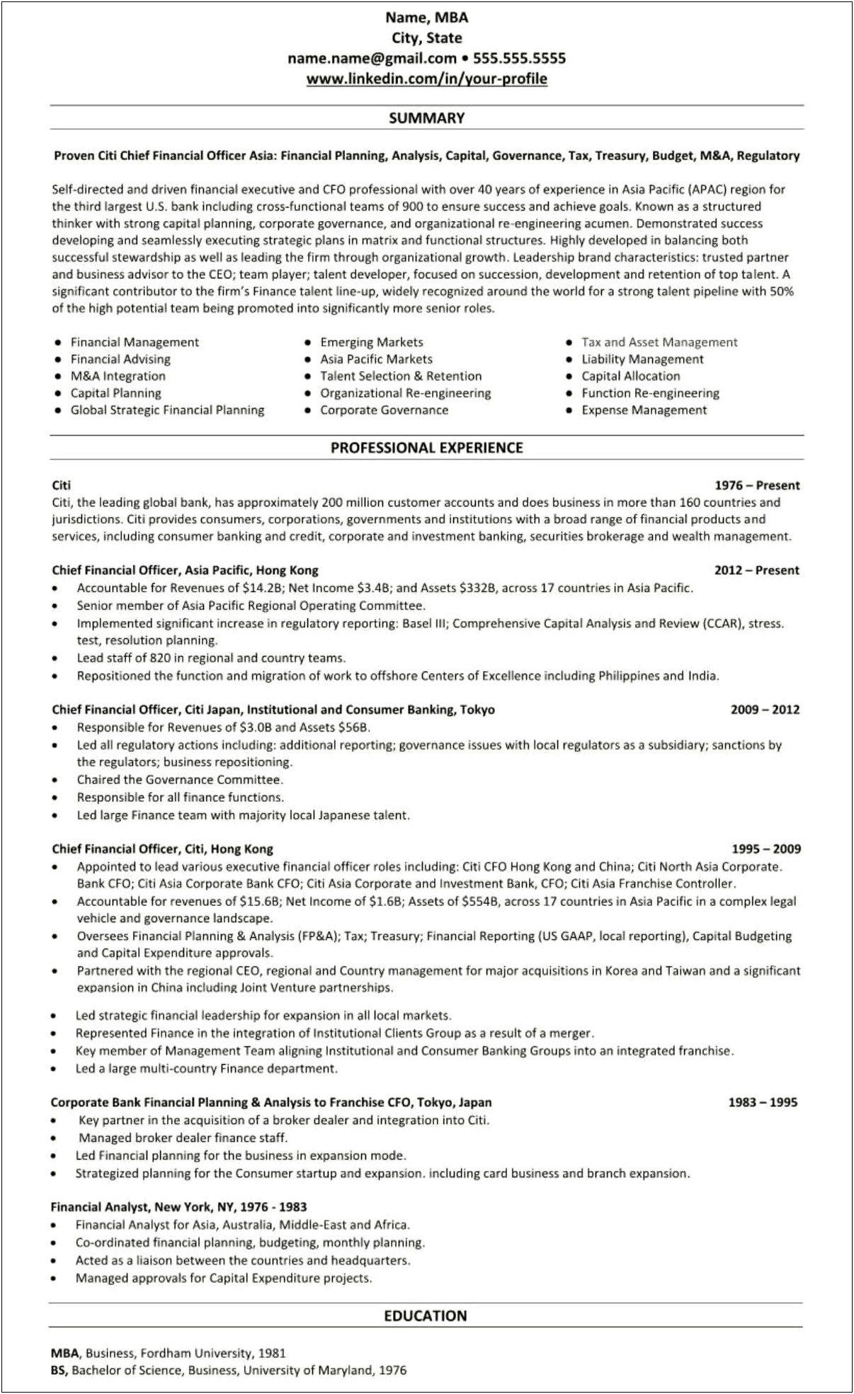 Summary Examples For Resume In Banking