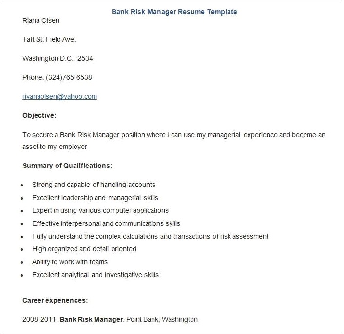 Summary Examples For Resumes For Banker