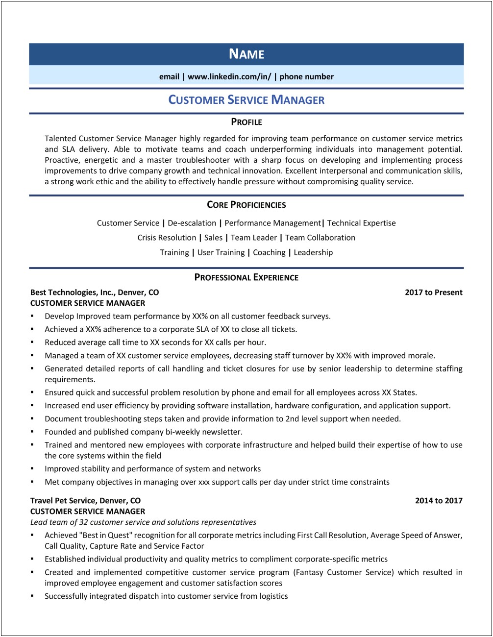 Summary For Customer Service Manager Resume