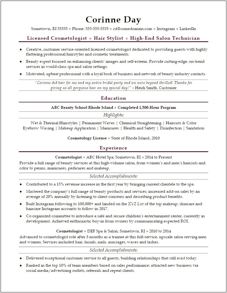 Summary For Dual Licensed Esthetician Resume