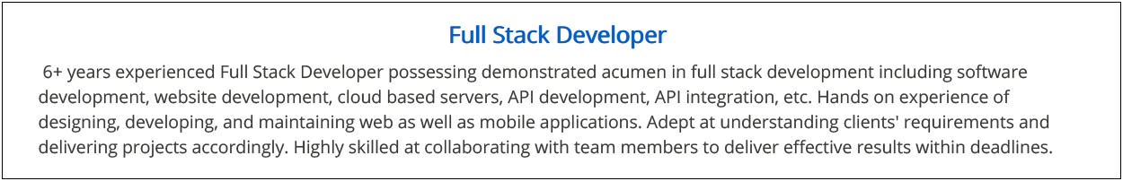 Summary For Full Stack Developer Resume