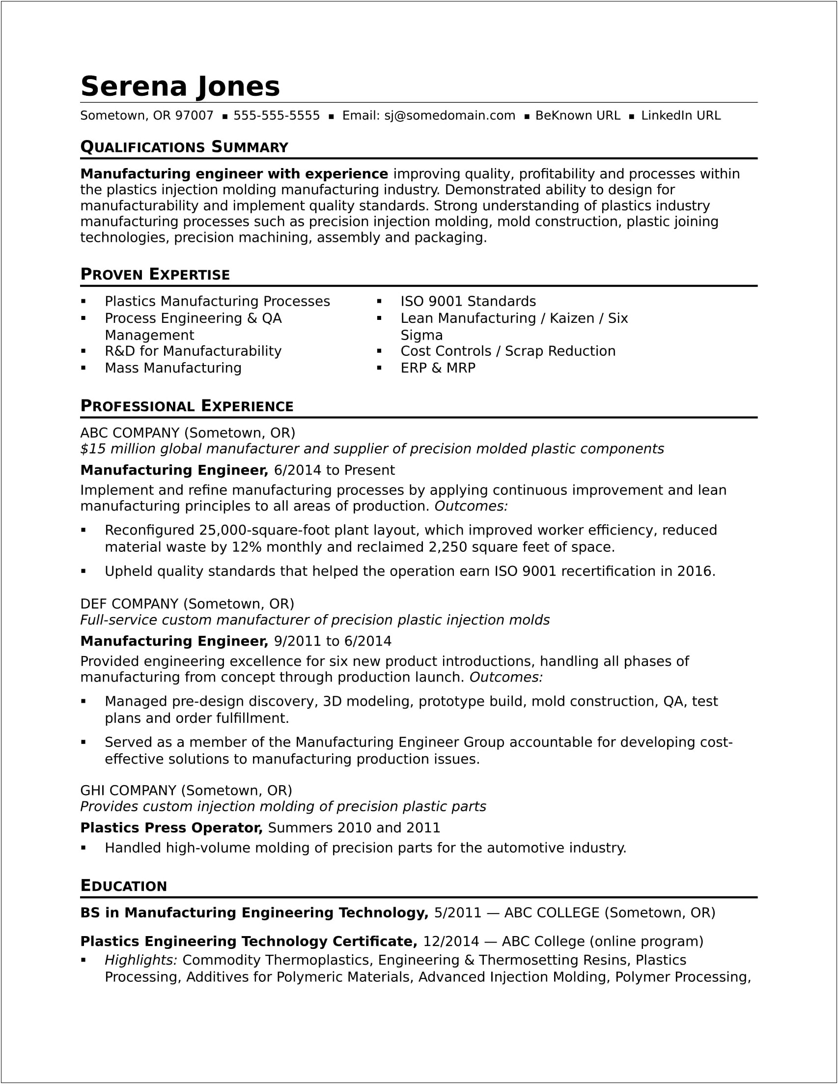 Summary For Job Resume For Factory Worker