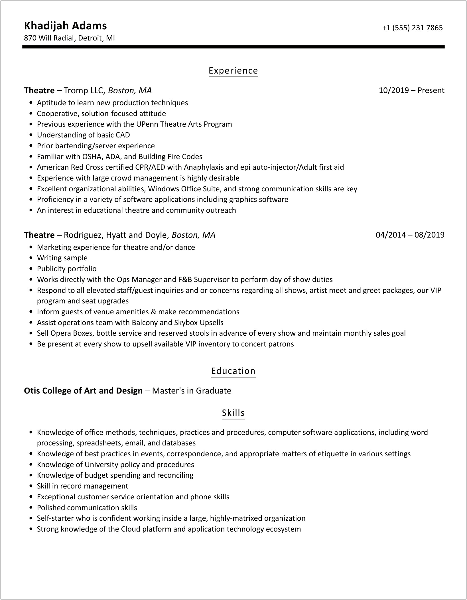 Summary For Resume For Movie Theater Worker