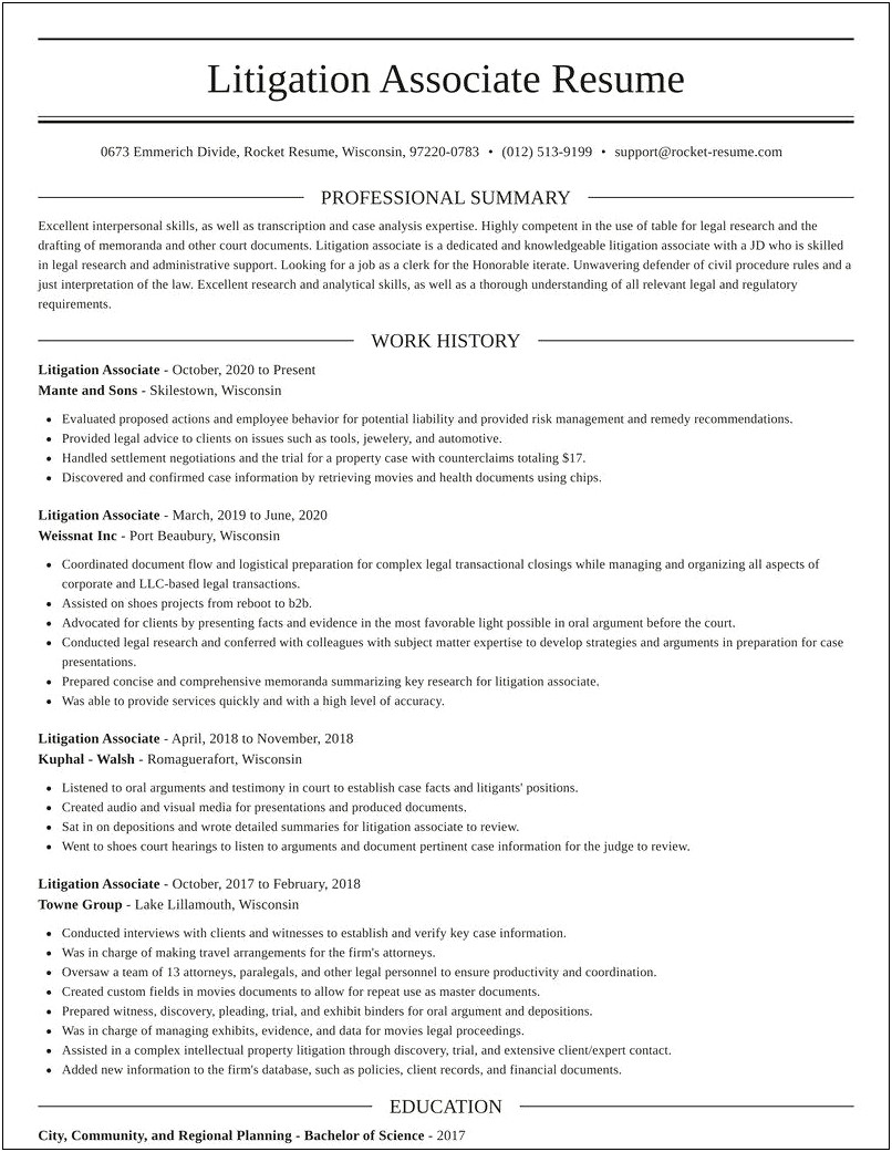 Summary For Resume Of A Litigation Attorney