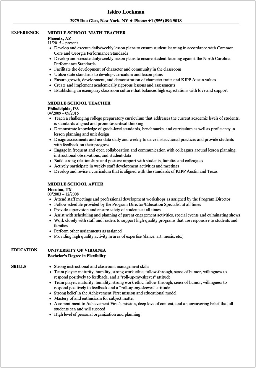 Summary For Resume Student For Middle School