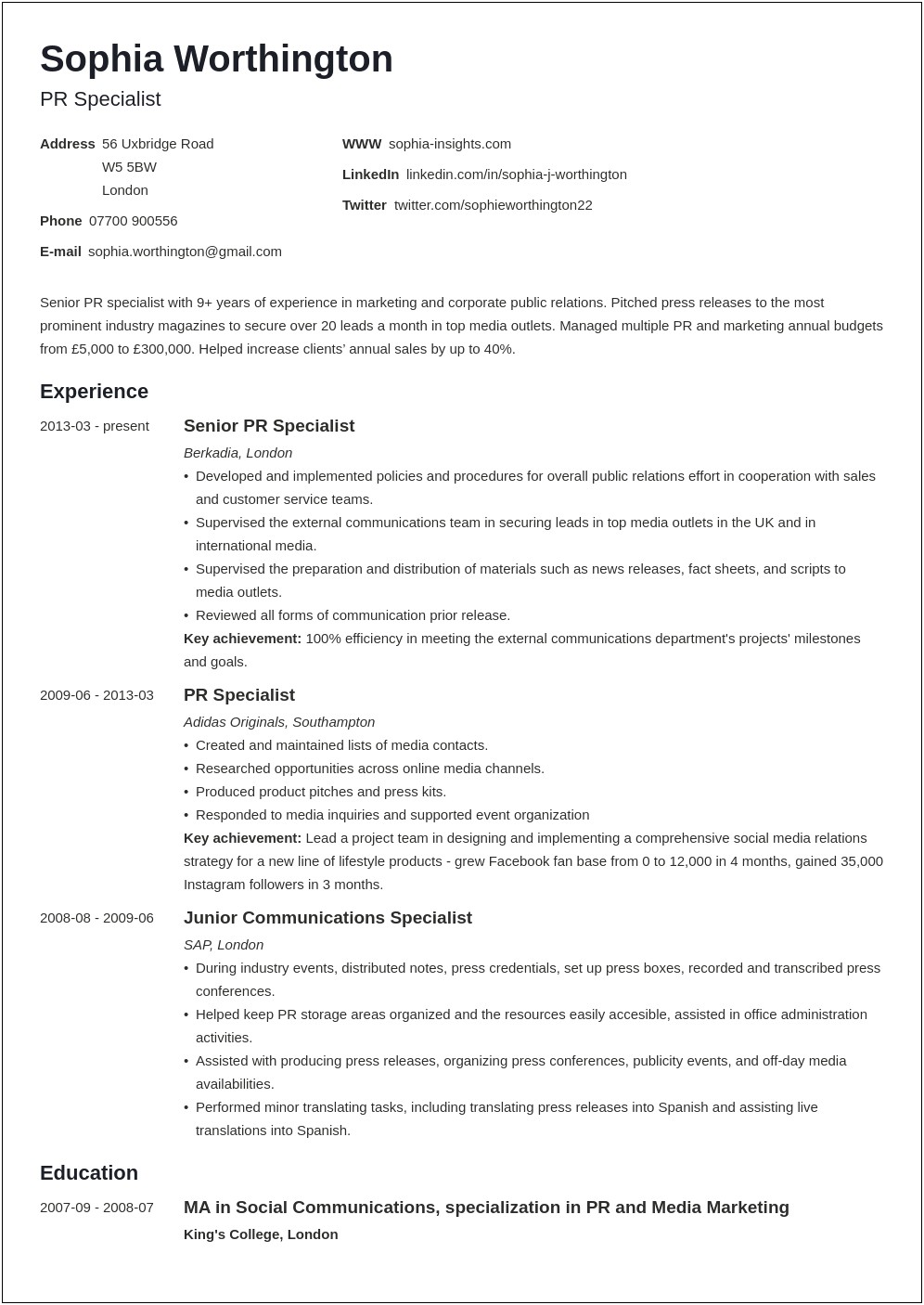 Summary Of Ability Examples For Resume
