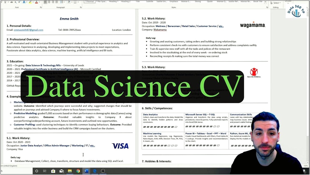 Summary Of Data Science Experience Resume