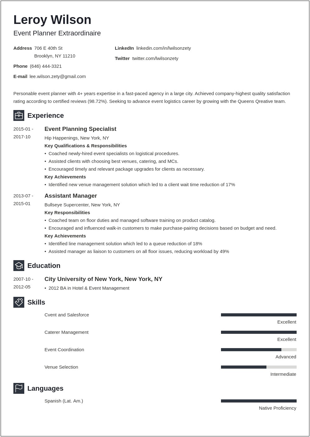 Summary Of Qualifications For Event Coordinator Resume