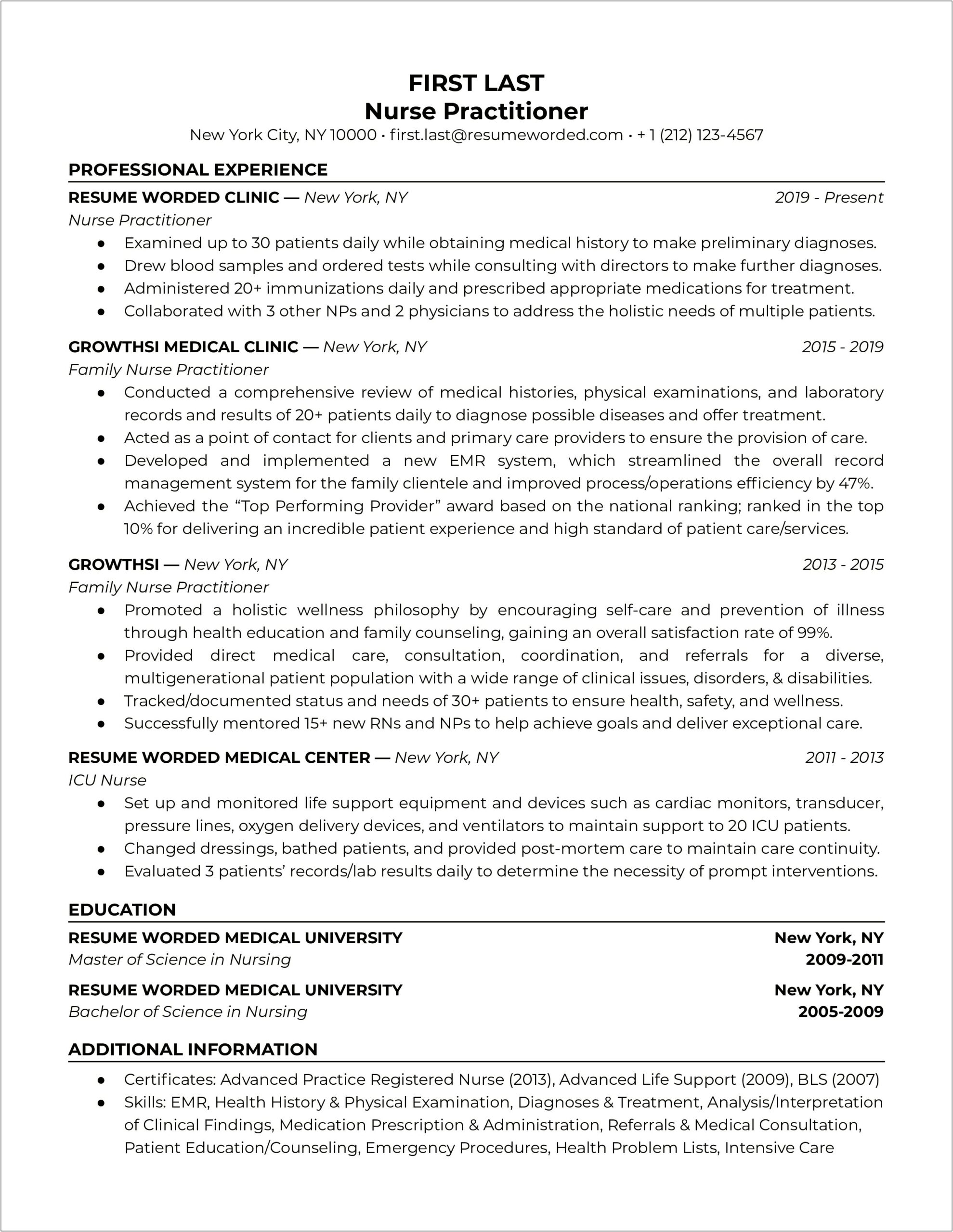 Summary Of Qualifications For Nurse Practitioner Resume