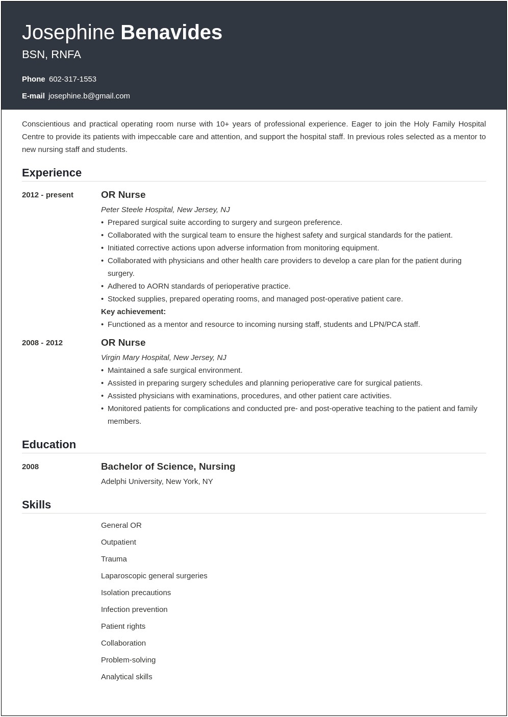 Summary Of Qualifications For Nursing Resume