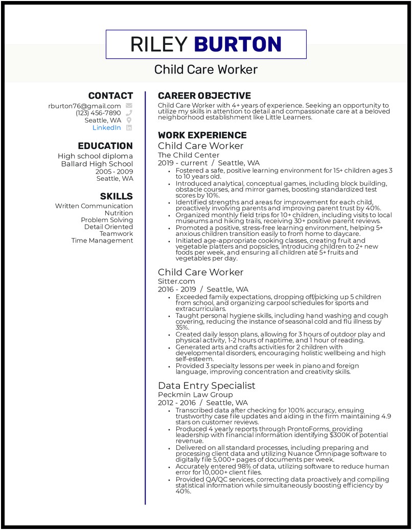 Summary Of Qualifications For Resume Daycare