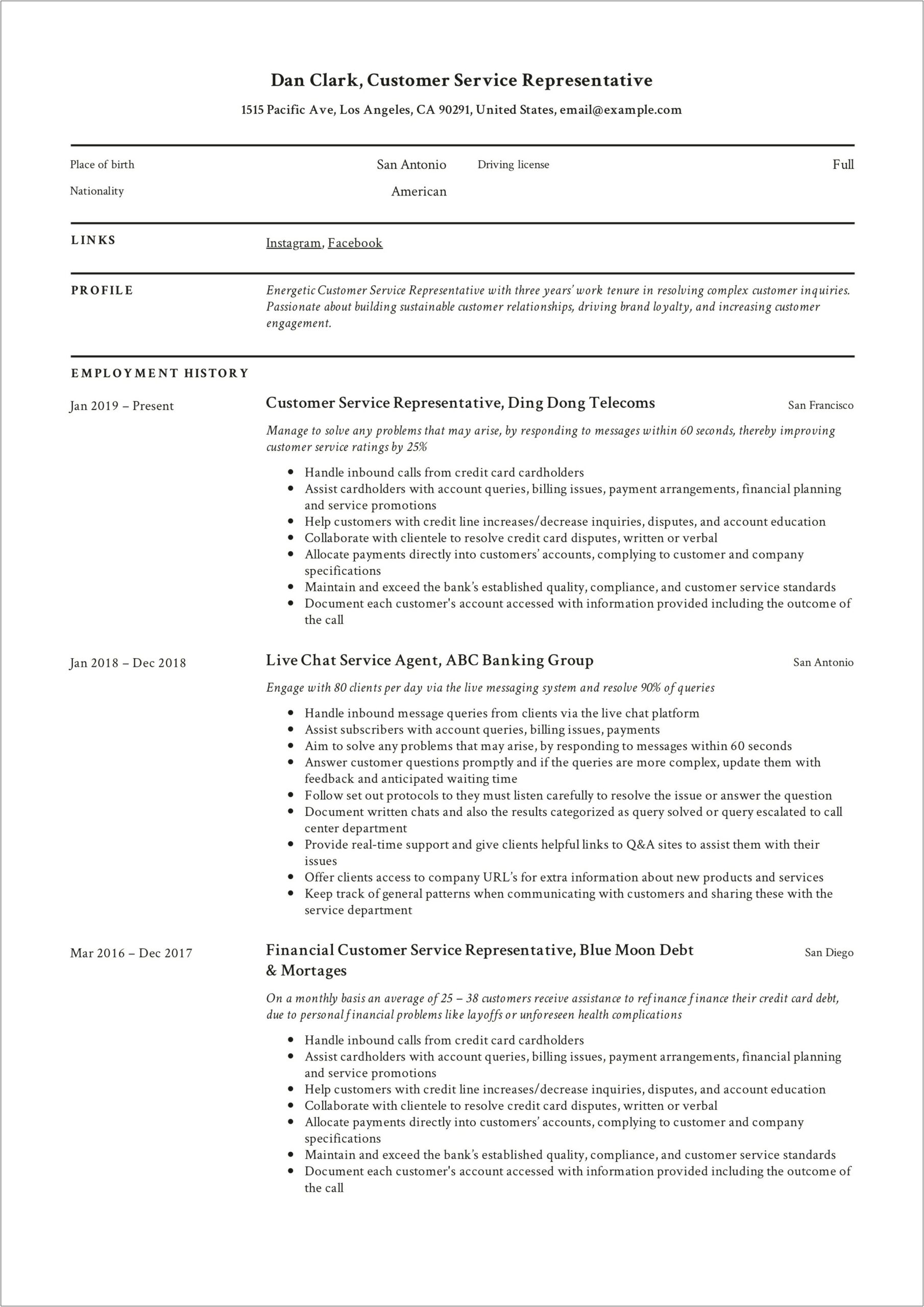 Summary Of Qualifications Resume For Customer Service