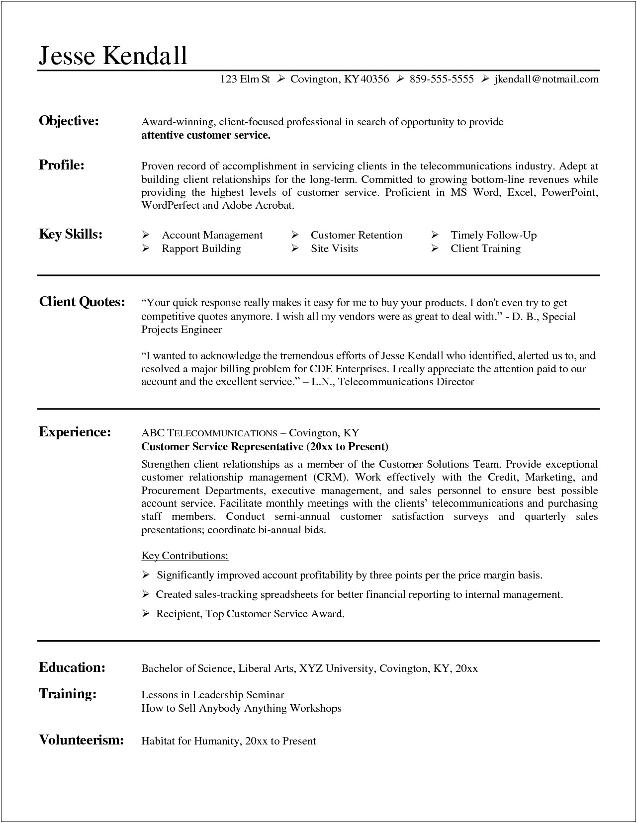 Summary On Resume For Entry Level Customer Service