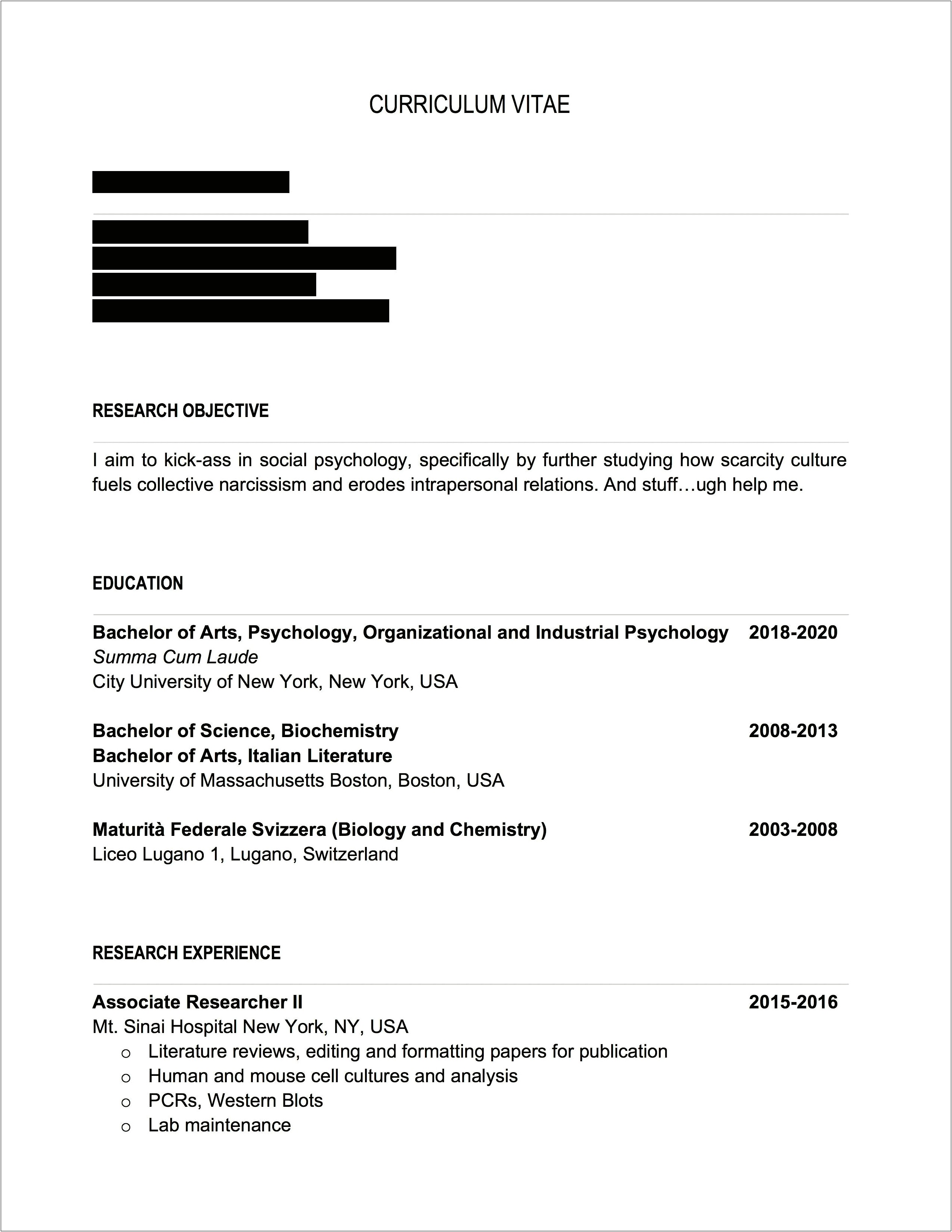 Summary On Resume Recent Masters Graduate