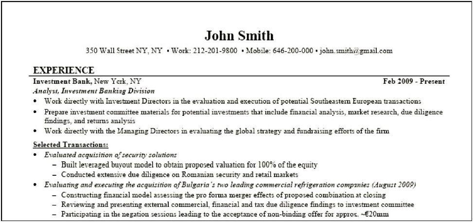 Summary On Resume Wall Street Oasis