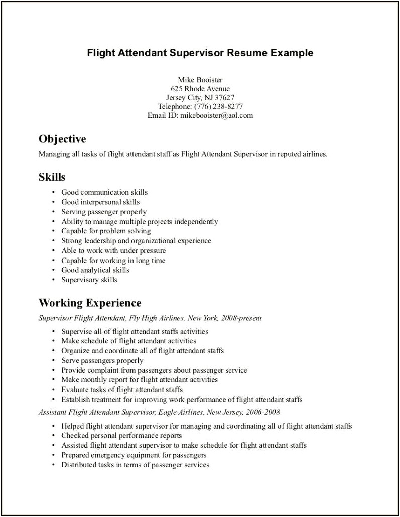 Summary Or Objective Resume Fight Attendant