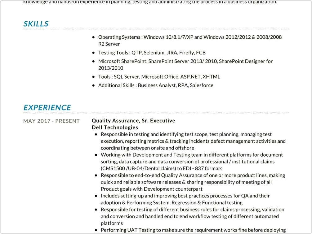 Summary Points For Quality Assurance Resume