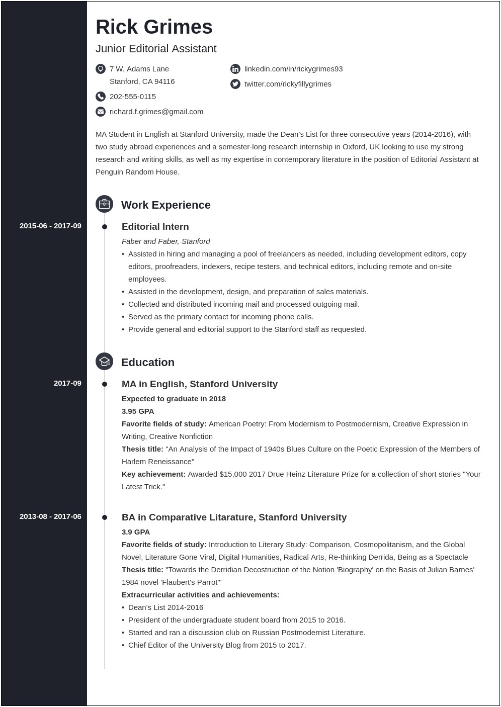 Summary Resume Examples For College Work Study