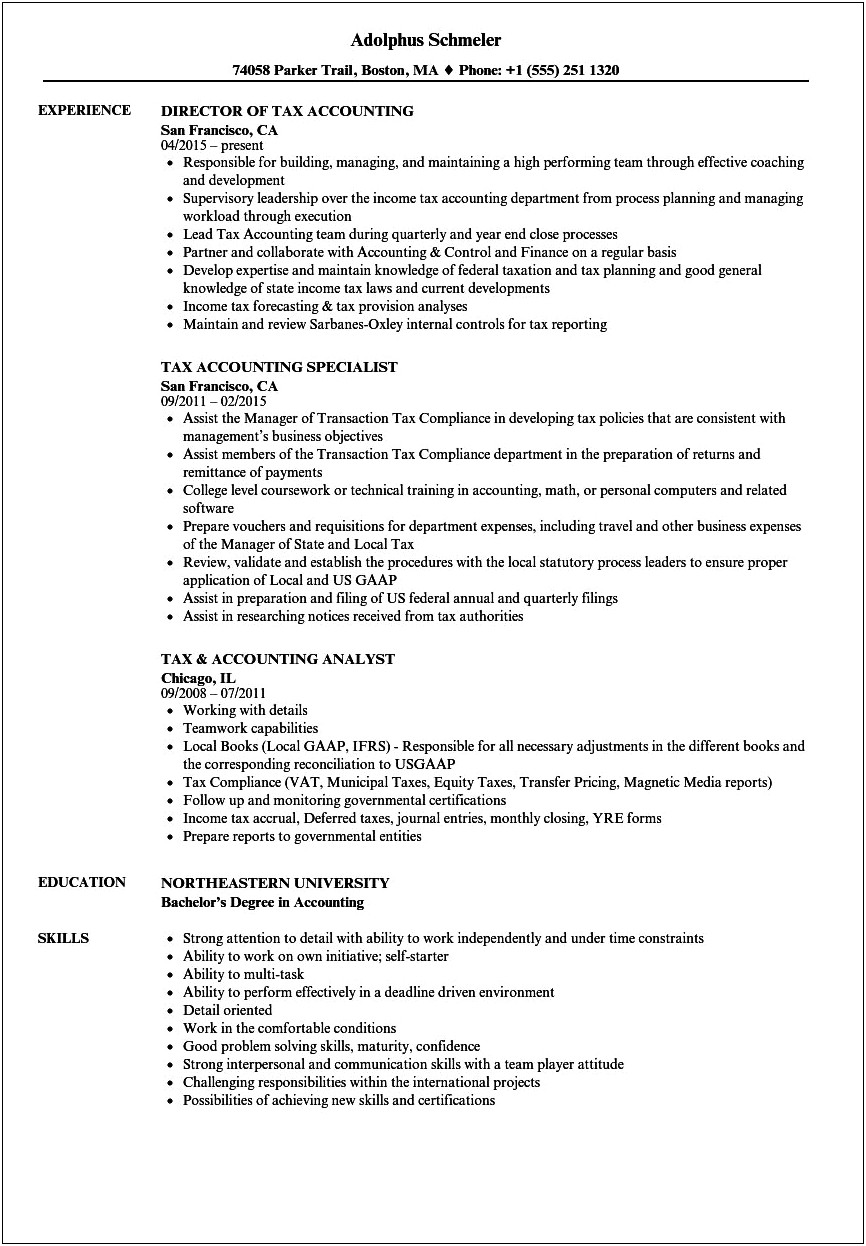 Summary Section Of Resume Tax Accountant