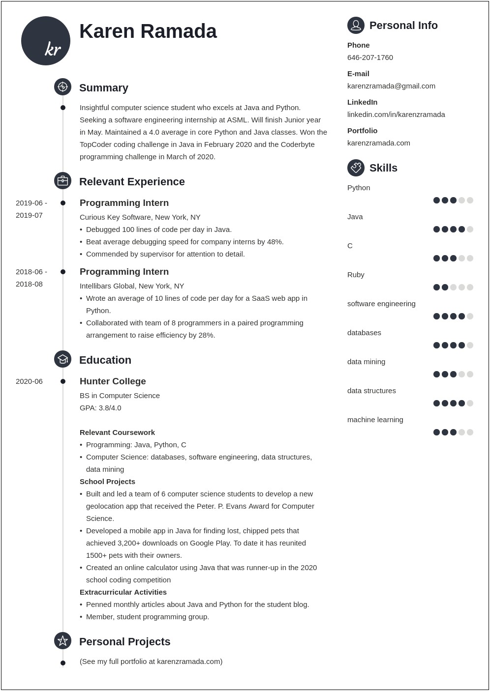 Summary Statement For Cs Student Internship Resume