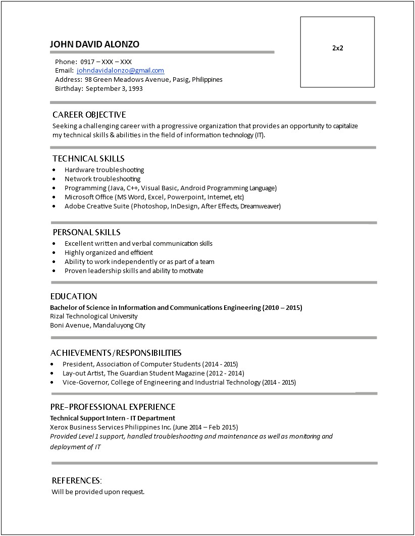 Summary Statement For Resume Without Work Experience