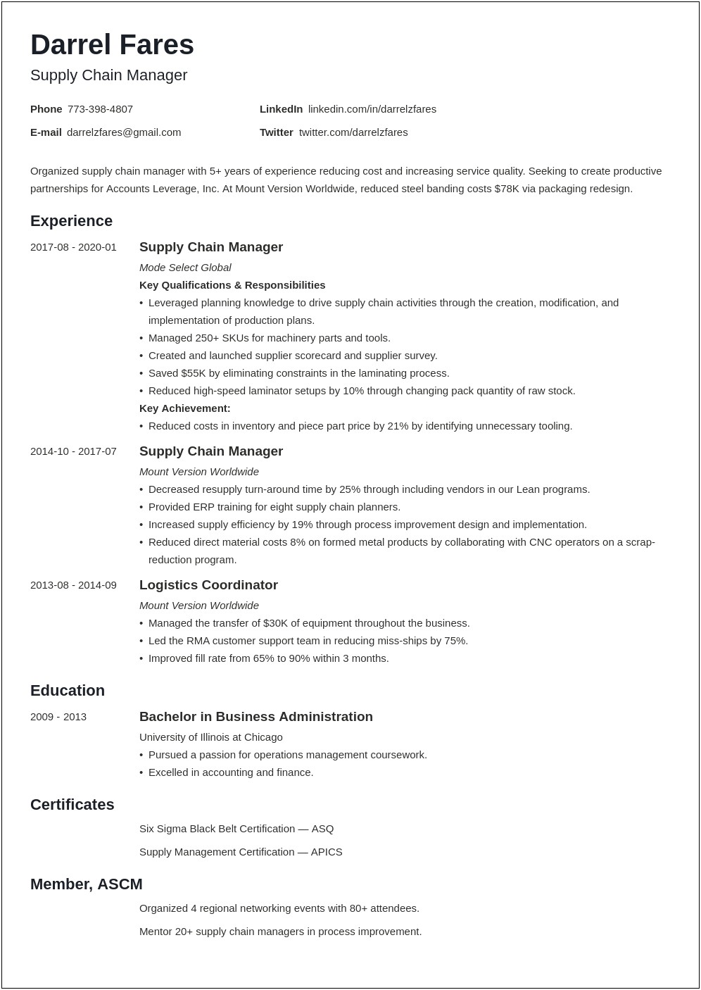 Summary Statment Resume Logistics And Accouting Background
