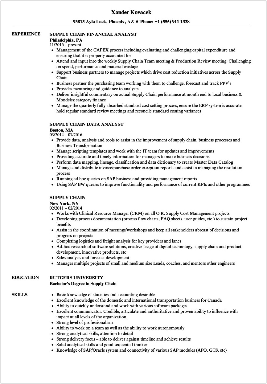 Supply Chain Management Objective For Resume