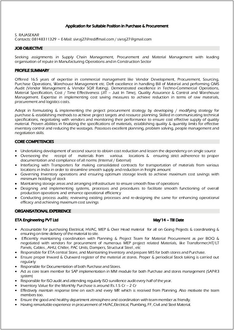 Supply Chain Management Resume Civil Engineers