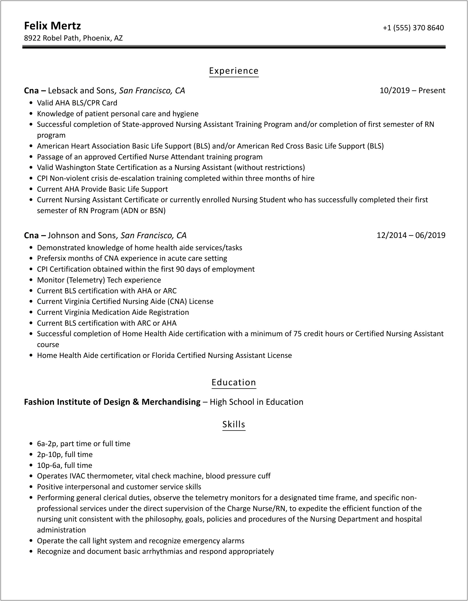 Surgical Oncology Cna Job Description Resume