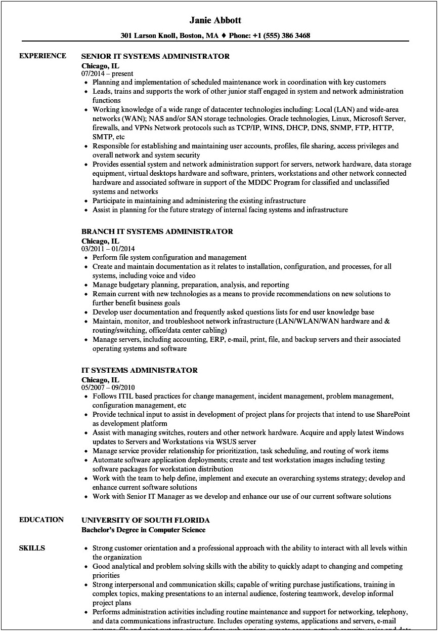 System Administrator Resume 7 Years Experience