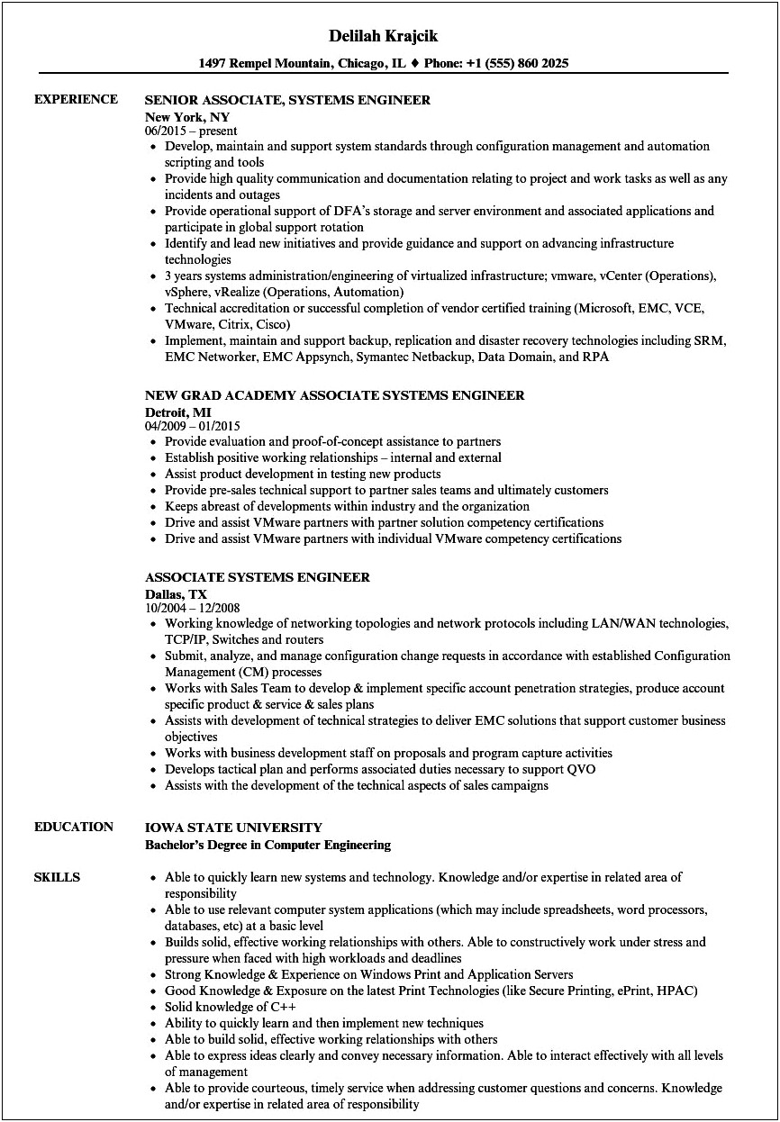 System Engineer 3 Years Experience Resume