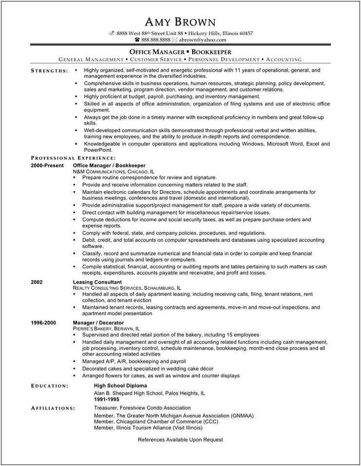 Talent Agency Bookkeeping Resume Templates Suggestions