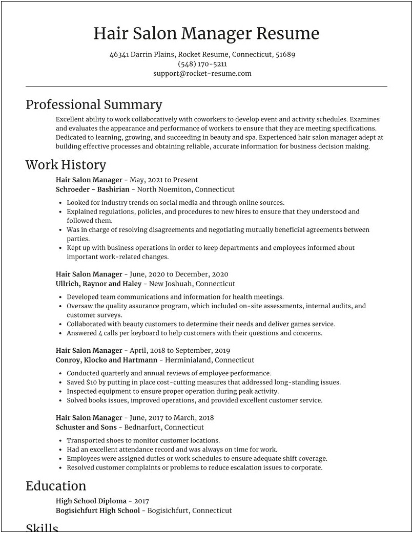 Tanning Salon Job Title For Resume