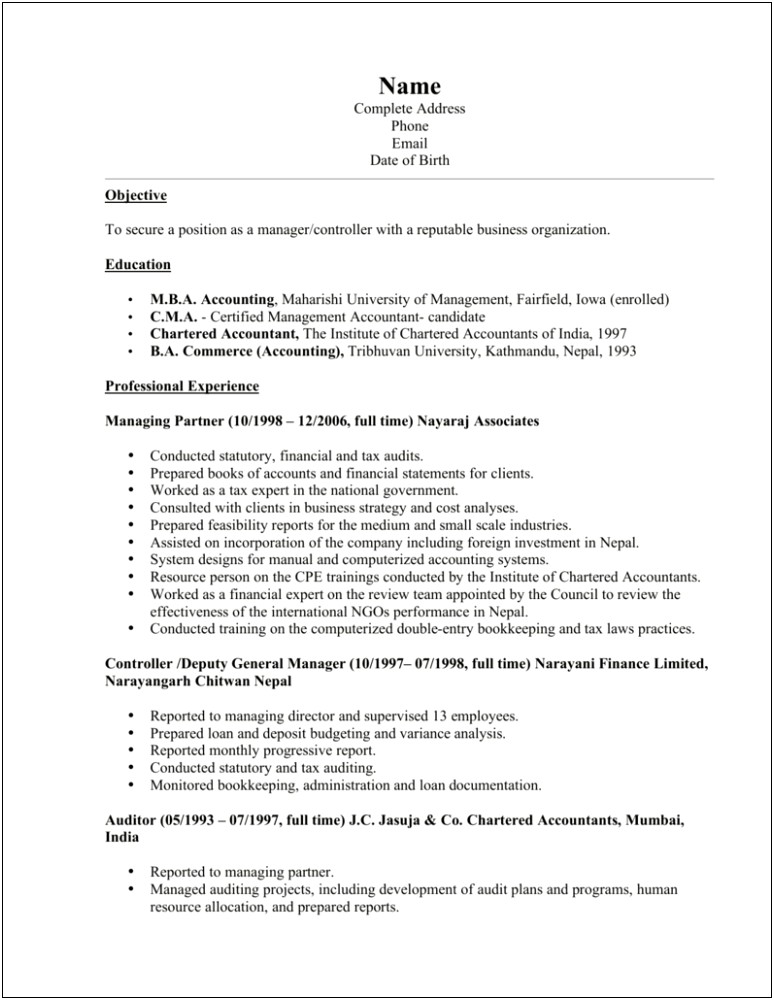 Tax Auditor Objective On A Resume