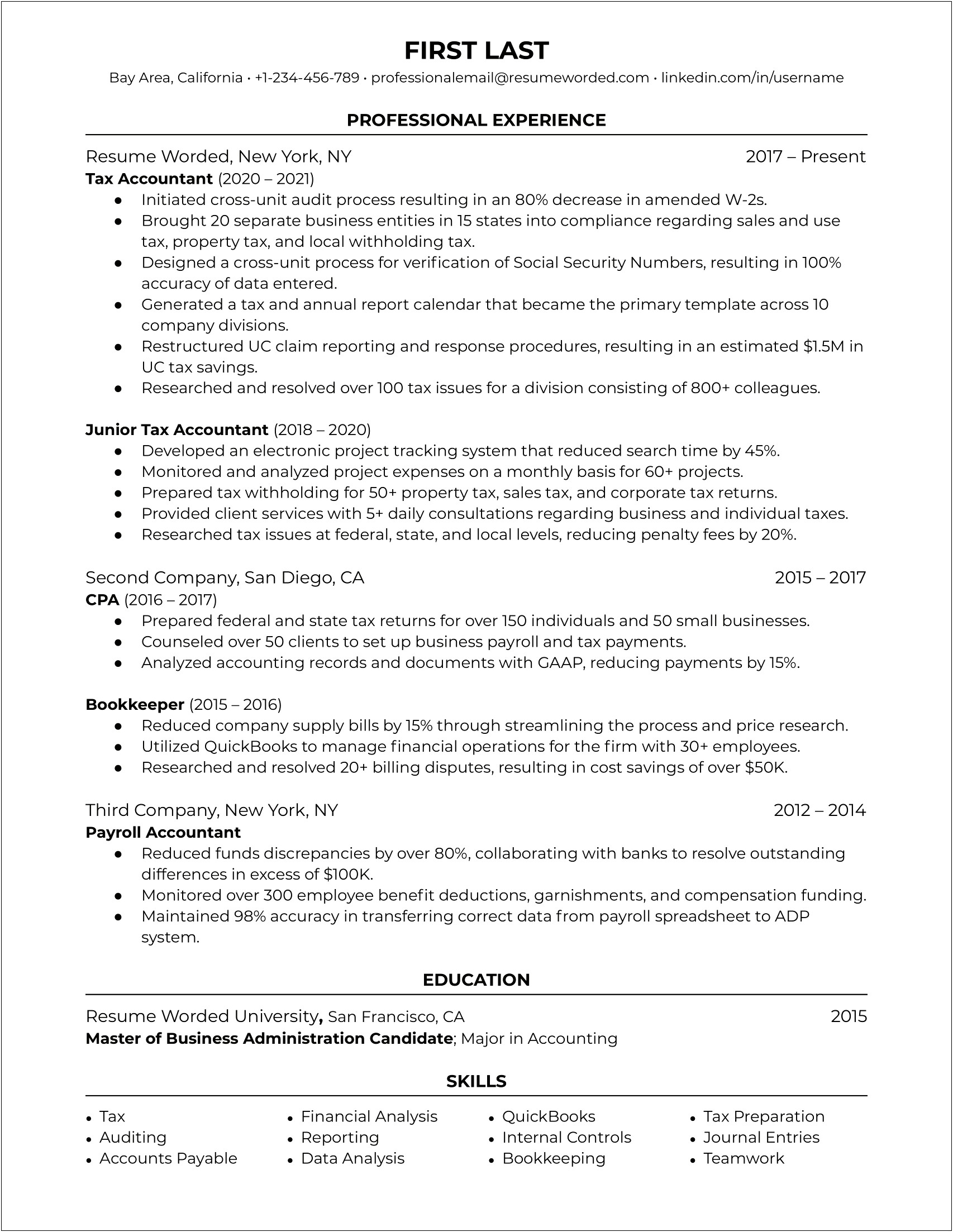 Tax Preparer Resume Sample In Microsoft Word