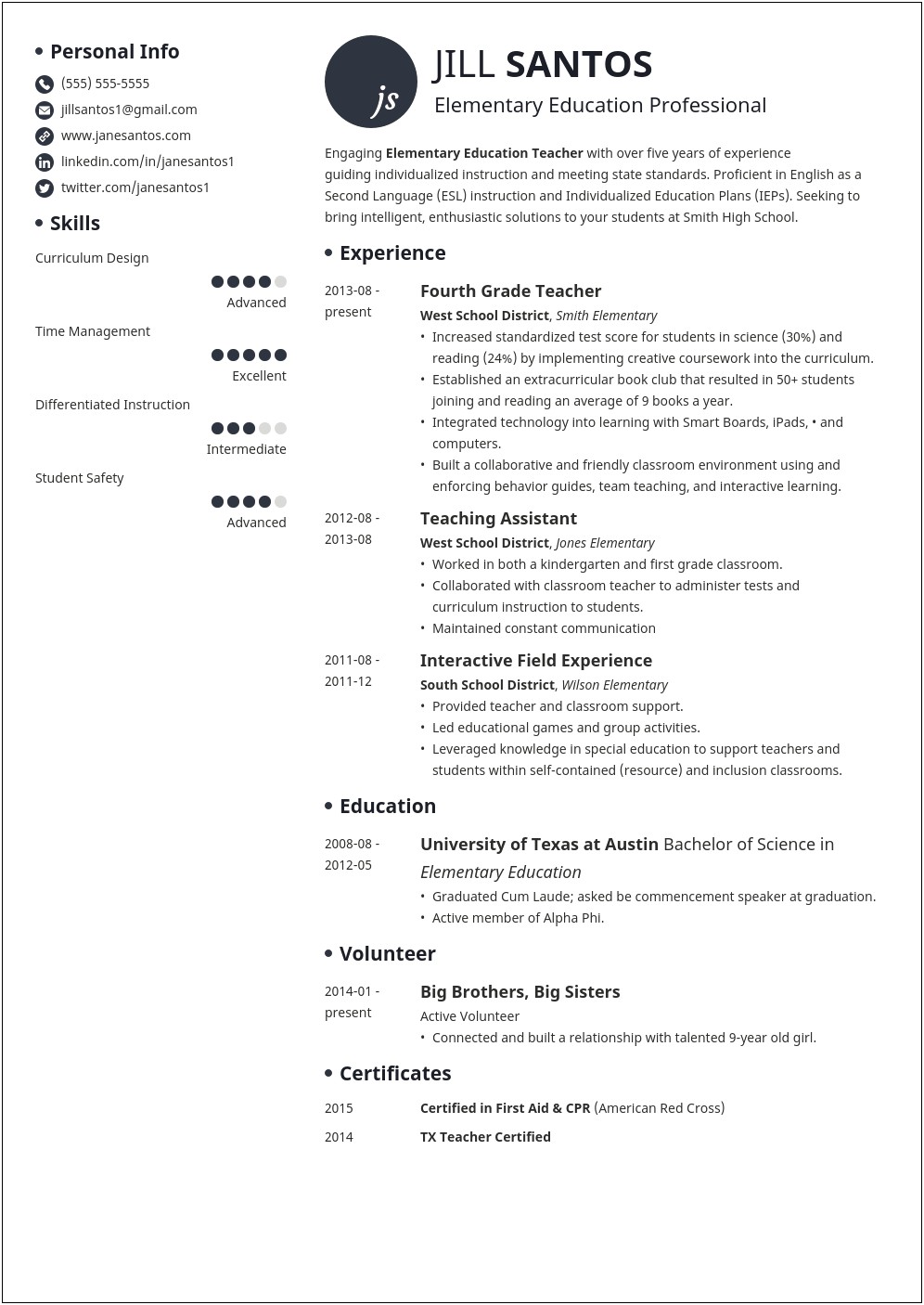 Teacher Resume Examples Trackid Sp 006