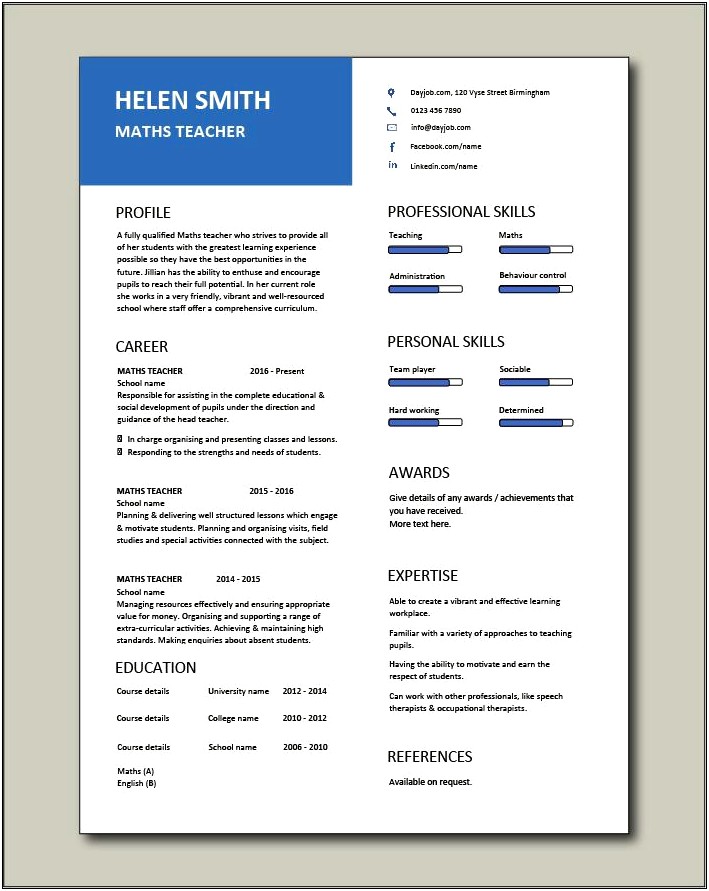 Teacher Resume Templates For Microsoft Word 2007