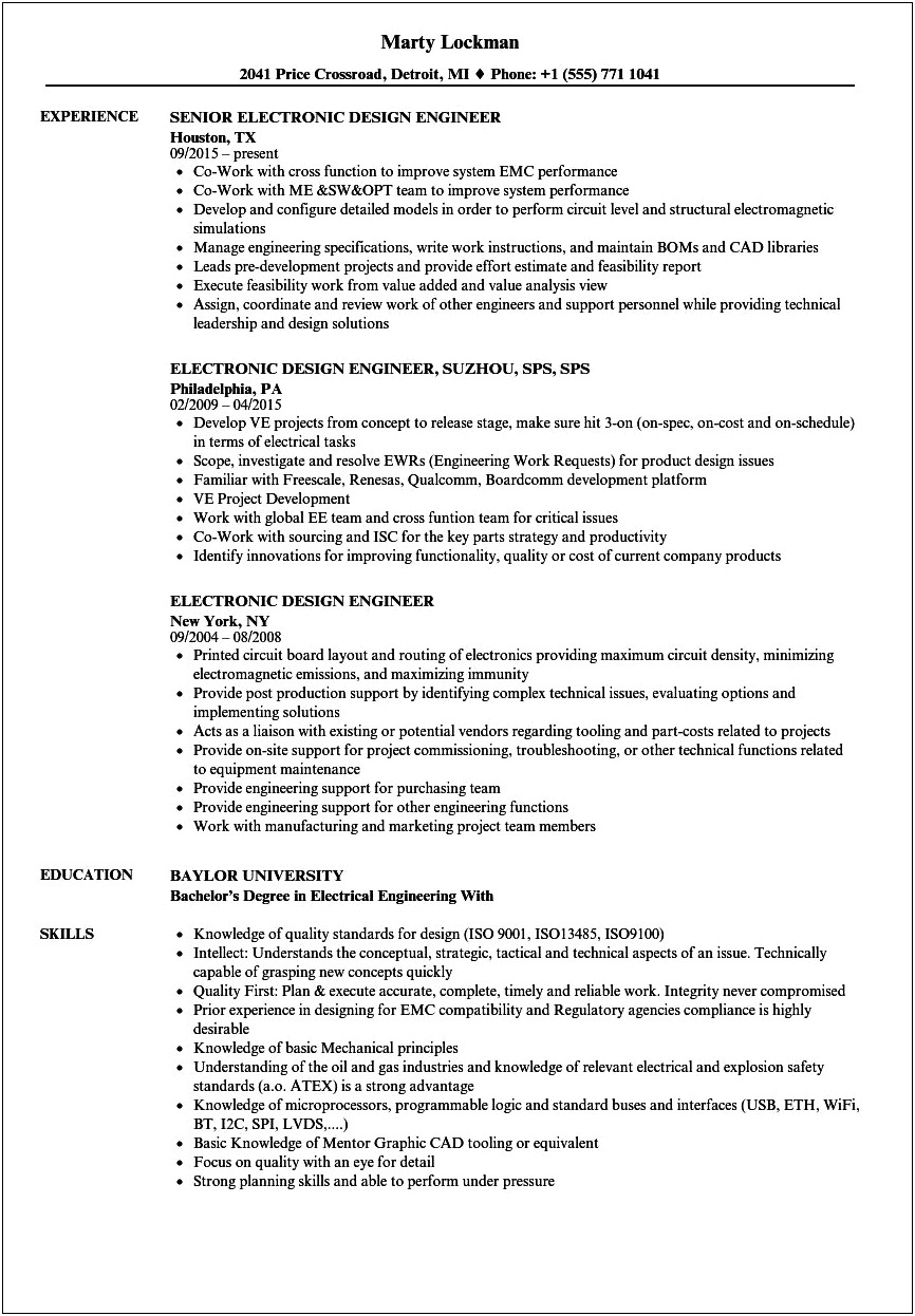 Technical Skills In Resume For Electronics