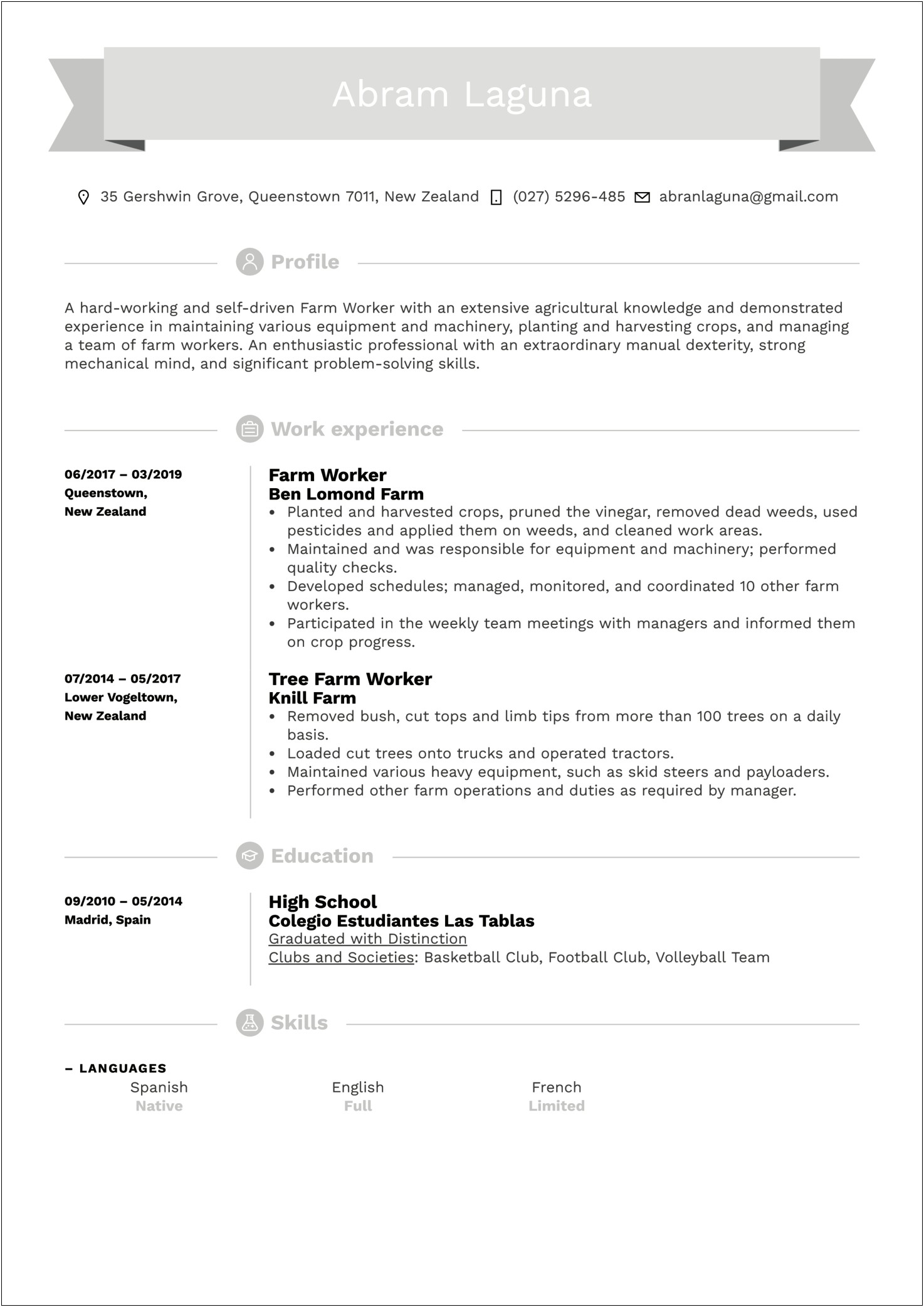 Technical Worker At The Farm Resume Sample