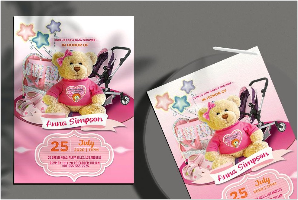 Teddy Bear Baby Girl Shower Invitations Templates Free