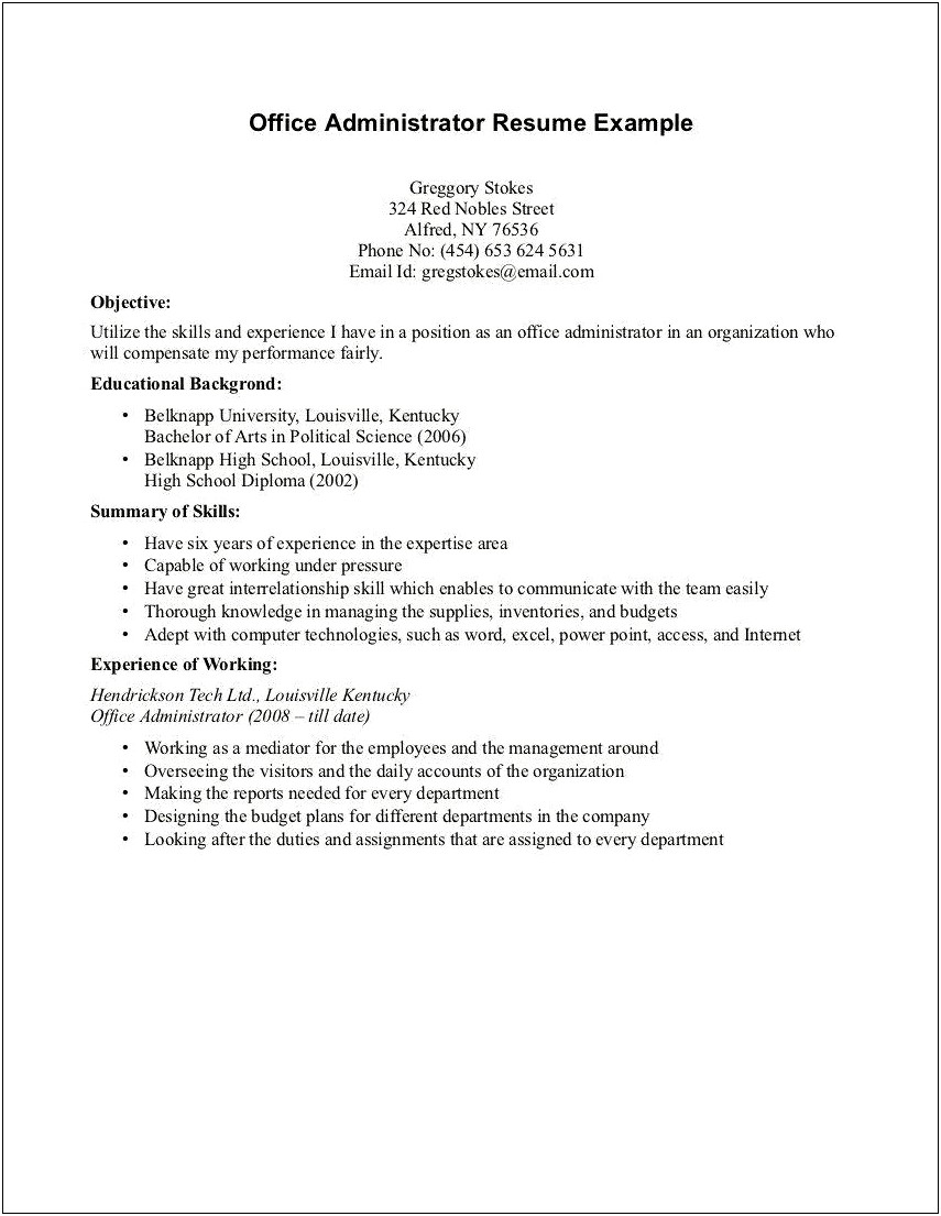 Teenager Resume Exmaples With No Work Experience
