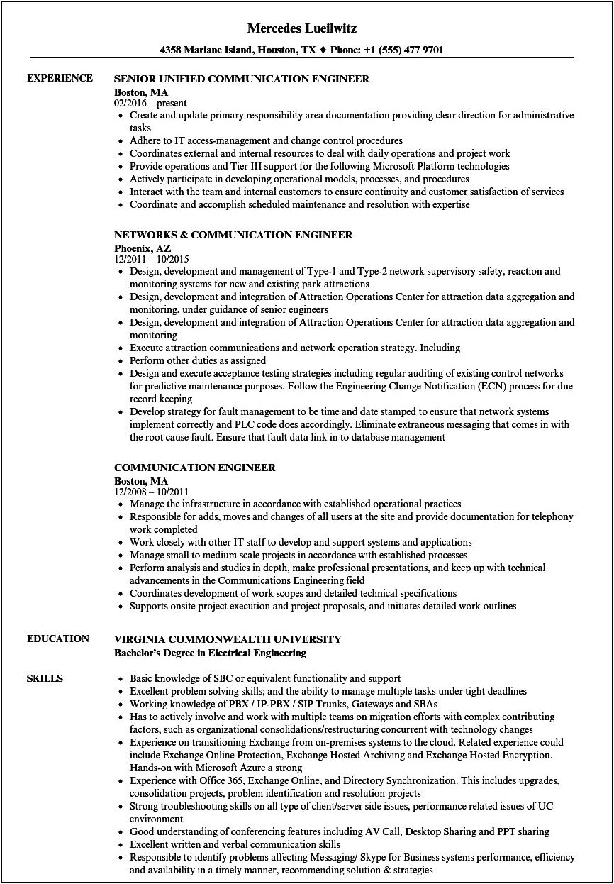 Telecommunications Technician Skills For A Resume