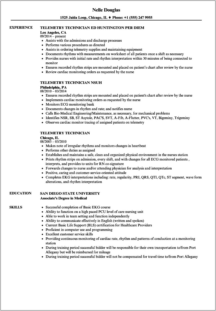 Telemetry Ekg Technician Resume With No Experience